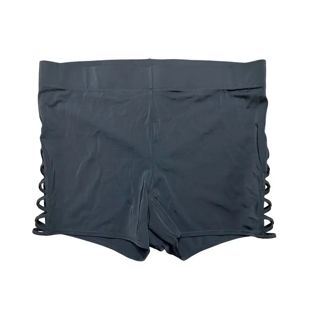 Torrid Women's Plus Size Active Black Swim Shorts Lattice Bottom Size 3 3X New